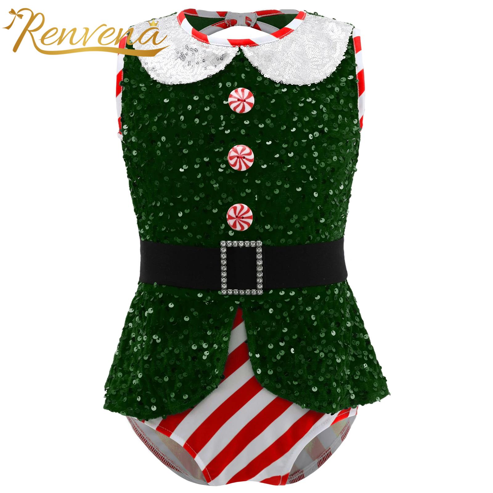 Elf Costume Christmas - Jumpsuit Payet Berkilau untuk Anak Perempuan,