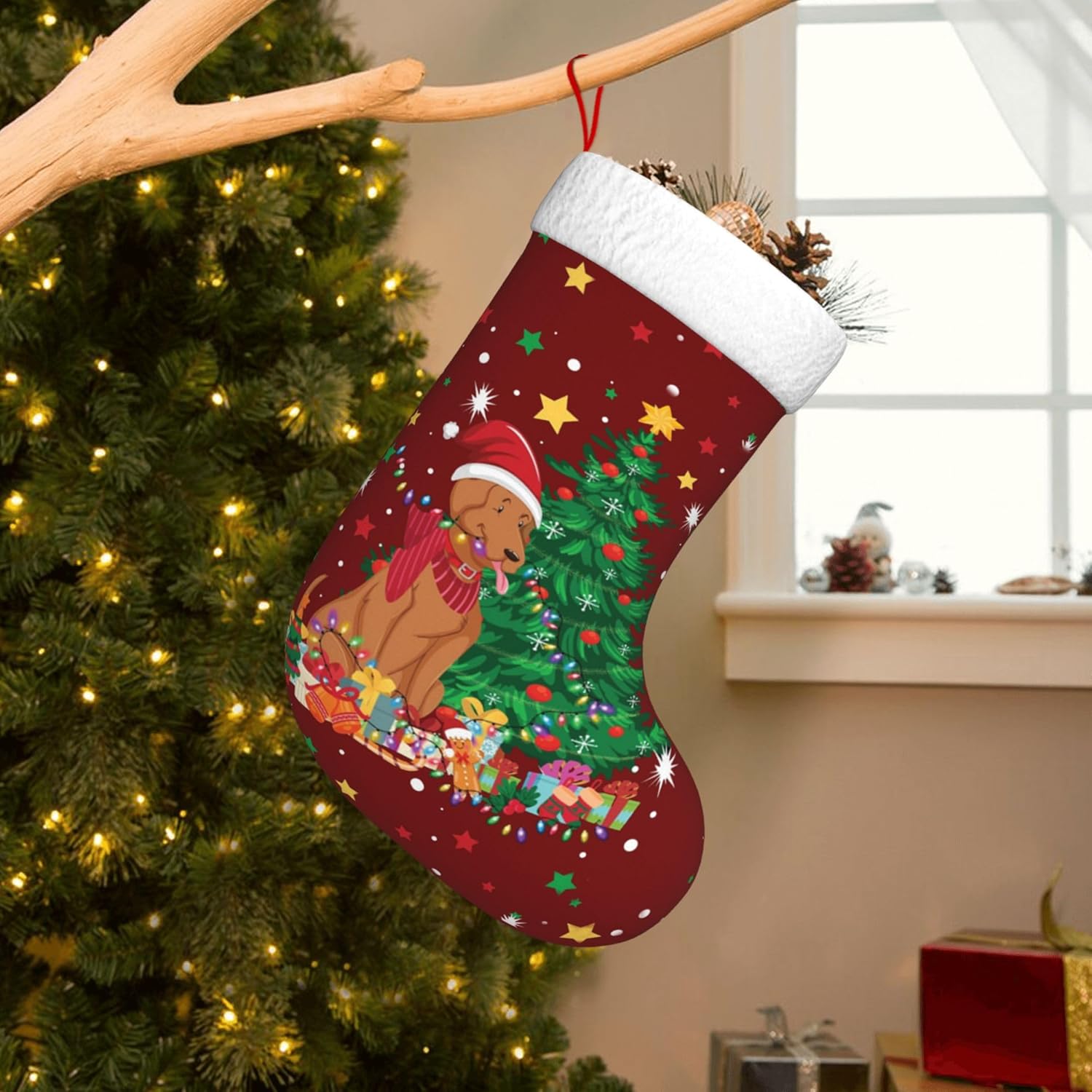 Christmas Stocking Hanging - Desain Lampu Natal Anjing 17.7 inci,