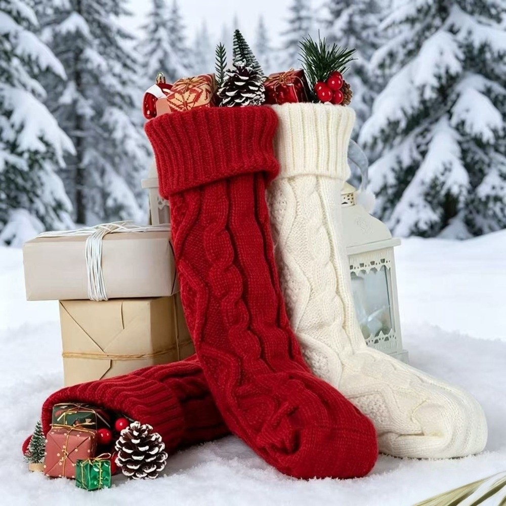 Christmas Stocking Hanging - Stoking Natal Ukuran Besar Tekstur Rajutan