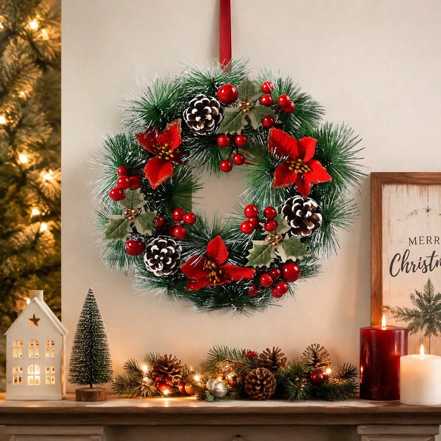 1 Buah Karangan Bunga Natal un - Christmas Wreath Fake ulasan dan harga